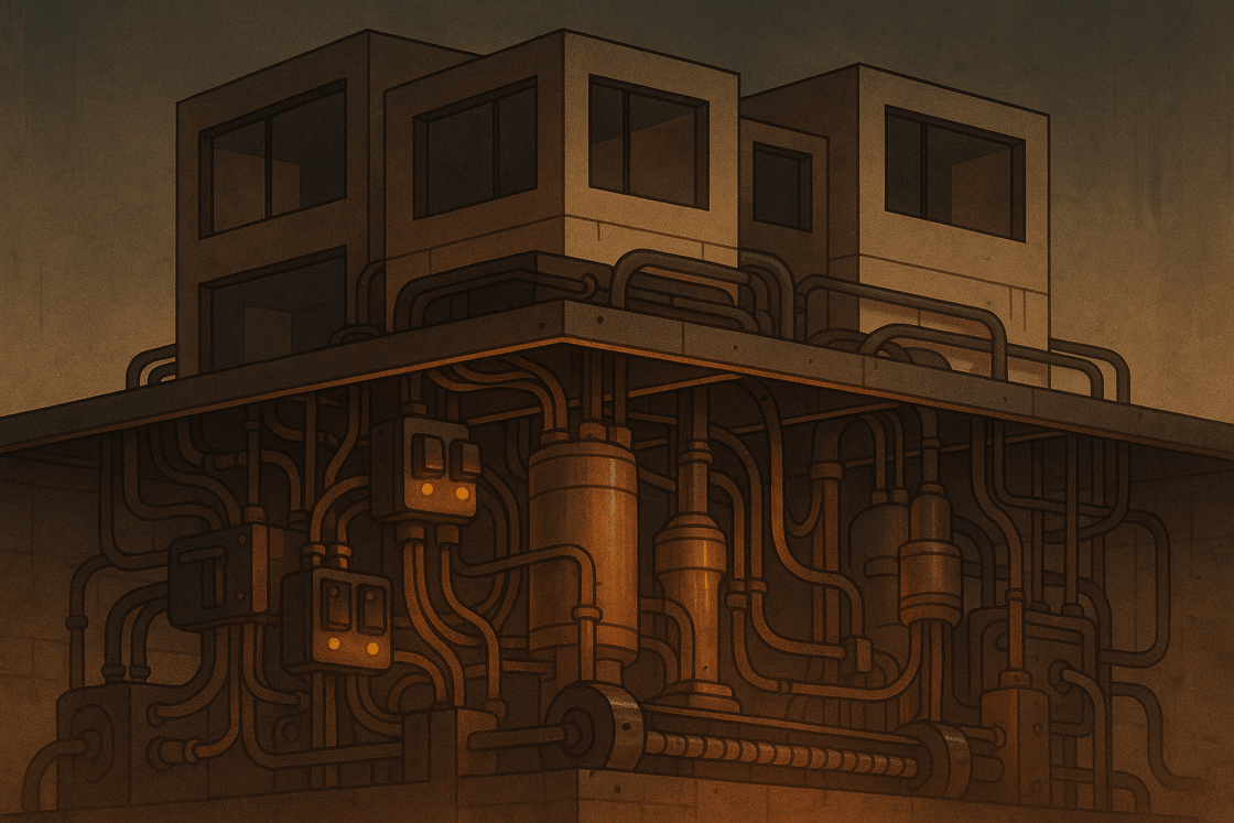 Cover illustration for Composable Execution Layer showing behavioral flow across modular services and interfaces
