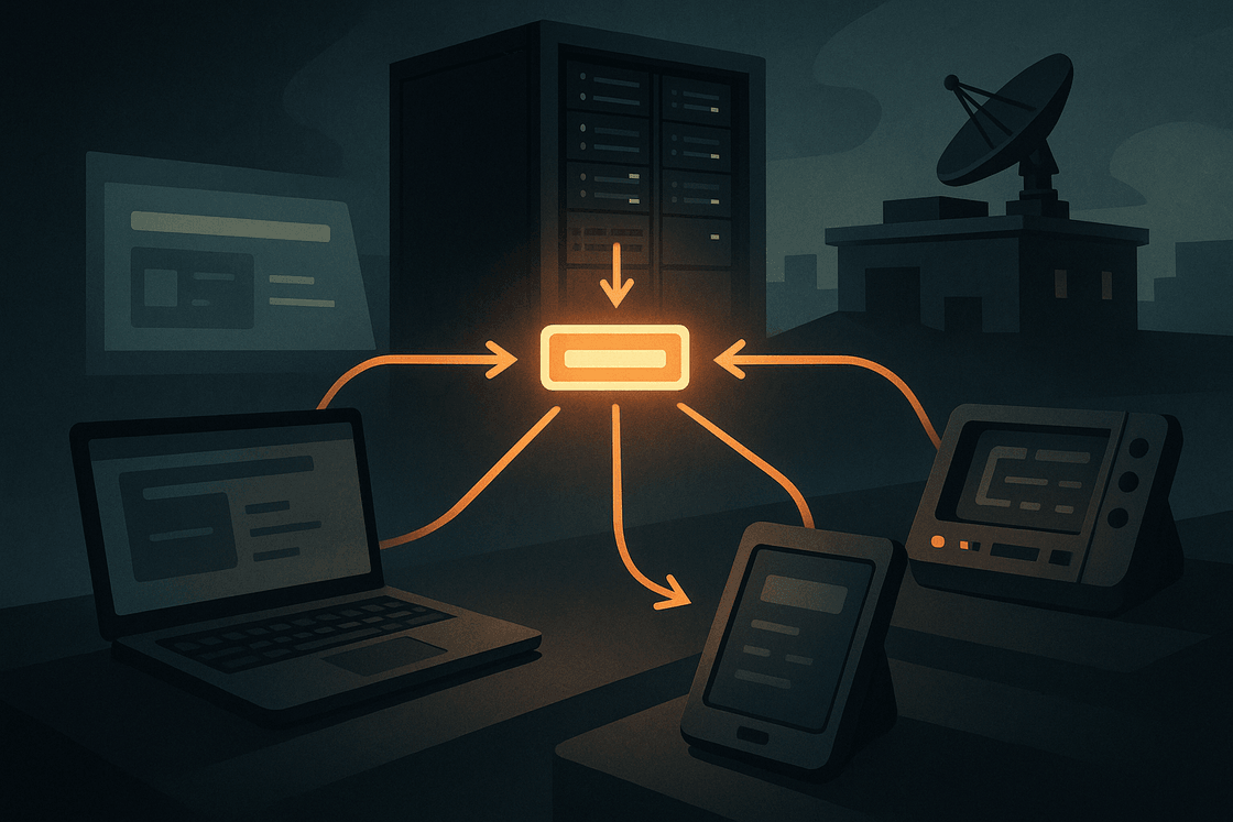 Cover illustration for Cross-Surface Execution Engine showing shared execution across browser, edge, and server environments